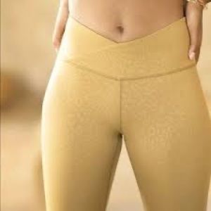 POPFLEX yellow/green CROSSFRONT CHEETAH LEGGINGS